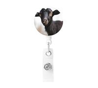 Enrouleur de badge rétractable avec porte-clés, motif chèvre mignon, noir, pour homme et femme, porte-badge avec clip pour bureau, médecin, infirmière
