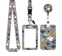 Enrouleur de badge rétractable d'Halloween avec mousqueton et citrouilles pour étudiants, enseignants, Halloween, tour de cou, carte de bus pour étudiants