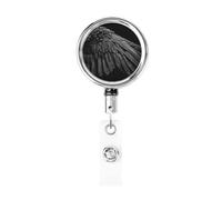 Enrouleur de badge rétractable en métal avec aile d'aigle noir et blanc, porte-badge rotatif à suspendre pour carte d'identité, porte-clé pour infirmière, médecin, enseignant, bureau