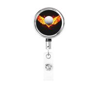 Enrouleur de badge rétractable en métal avec balle de golf blanche avec ailes de feu, porte-badge rotatif pour carte d'identité, porte-clés pour infirmière, médecin, enseignant, bureau