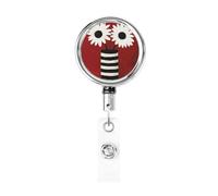 Enrouleur de badge rétractable en métal avec deux marguerites blanches abstraites, porte-badge rotatif pour carte d'identité, porte-clés, pour infirmière, médecin, enseignant, bureau