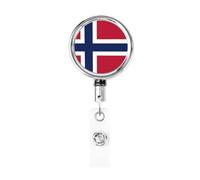 Enrouleur de badge rétractable en métal avec drapeau de la Norvège - Porte-badge rotatif à suspendre pour infirmière, médecin, enseignant, bureau