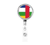 Enrouleur de badge rétractable en métal avec drapeau de la République centrafricaine - Porte-badge rotatif à suspendre pour carte d'identité, infirmière, médecin, enseignant, bureau