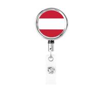 Enrouleur de badge rétractable en métal avec drapeau de l'Autriche - Porte-badge rotatif à suspendre pour infirmière, médecin, enseignant, bureau