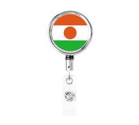 Enrouleur de badge rétractable en métal avec drapeau du Niger - Porte-badge rotatif à suspendre pour infirmière, médecin, enseignant, bureau