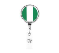 Enrouleur de badge rétractable en métal avec drapeau du Nigéria - Porte-badge rotatif à suspendre pour infirmière, médecin, enseignant, bureau
