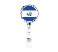 Enrouleur de badge rétractable en métal avec drapeau du Salvador - Porte-badge rotatif à suspendre pour infirmière, médecin, enseignant, bureau