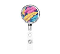 Enrouleur de badge rétractable en métal avec feuilles tropicales en rose, jaune, bleu sarcelle, porte-clés pour infirmière, médecin, enseignant, bureau