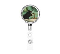 Enrouleur de badge rétractable en métal avec motif chat noir antique pour évier de salle de bain, porte-badge rotatif pour carte d'identité, porte-clés pour infirmière, médecin, enseignant, bureau