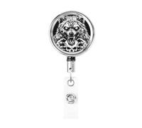 Enrouleur de badge rétractable en métal avec motif de loup saisissant un crâne humain, porte-badge rotatif pour carte d'identité, porte-clé pour infirmière, médecin, enseignant, bureau