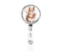 Enrouleur de badge rétractable en métal avec motif d'écureuil mignon pour infirmière, médecin, enseignant, bureau