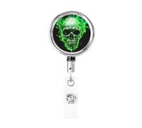 Enrouleur de badge rétractable en métal avec motif tête de mort flamboyante, vert feu, porte-badge rotatif à suspendre pour carte d'identité, porte-clé pour infirmière, médecin, enseignant, bureau