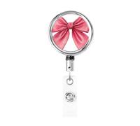 Enrouleur de badge rétractable en métal avec nœud rose aquarelle et coquette - Porte-badge rotatif à suspendre pour infirmière, médecin, enseignant, bureau