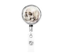 Enrouleur de badge rétractable en métal avec tête de mort humaine Cottagecore - Esthétique - Porte-badge rotatif à suspendre - Pour infirmière, médecin, enseignant, bureau