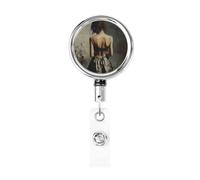 Enrouleur de badge rétractable en métal, beau porte-badge dos de femme, porte-badge rotatif à suspendre pour carte d'identité, porte-clés pour infirmière, médecin, enseignant, bureau
