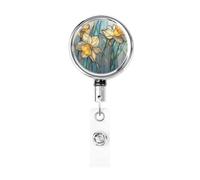 Enrouleur de badge rétractable en métal, beau porte-badge jonquilles rotatif à suspendre pour infirmière, médecin, enseignant, bureau