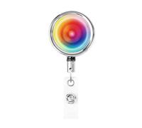 Enrouleur de badge rétractable en métal, cercle arc-en-ciel avec porte-badge rotatif à suspendre pour carte d'identité, infirmière, médecin, enseignant, bureau