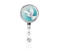 Enrouleur de badge rétractable en métal, colombe paisible volant dans le ciel, porte-badge rotatif pour carte d'identité, porte-clé pour infirmière, médecin, enseignant, bureau
