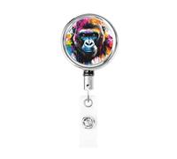 Enrouleur de badge rétractable en métal coloré Gorilla Graffiti Street Art - Porte-badge rotatif à suspendre pour infirmière, médecin, enseignant, bureau