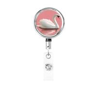 Enrouleur de badge rétractable en métal, cygne aquarelle minimaliste sur rose, porte-badge romantique rotatif à suspendre pour infirmière, médecin, enseignant, bureau