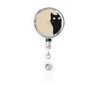 Enrouleur de badge rétractable en métal, deux chats noirs regardant un regard, porte-badge rotatif pour carte d'identité, porte-clés, pour infirmière, médecin, enseignant, bureau