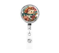 Enrouleur de badge rétractable en métal - En verre teinté - Motif hérisson dans une tasse de thé vintage - Pour infirmière, médecin, enseignant, bureau