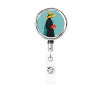 Enrouleur de badge rétractable en métal, femme en noir tenant un livre rouge, porte-badge rotatif pour carte d'identité, porte-clés, pour infirmière, médecin, enseignant, bureau
