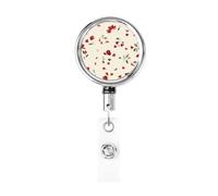 Enrouleur de badge rétractable en métal, fleur botanique, pétales rouges, feuilles vertes, porte-badge rotatif à suspendre pour infirmière, médecin, enseignant, bureau