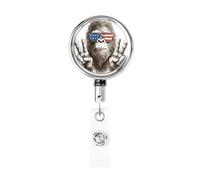 Enrouleur de badge rétractable en métal, géant de la forêt portant des lunettes de soleil patriotiques, porte-badge rotatif pour carte d'identité, porte-clés, pour infirmière, médecin, enseignant