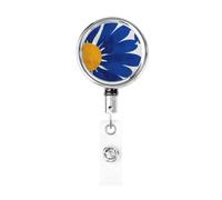 Enrouleur de badge rétractable en métal, grand motif floral bleu audacieux, porte-badge rotatif à suspendre pour carte d'identité, porte-clés, pour infirmière, médecin, enseignant, bureau