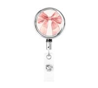 Enrouleur de badge rétractable en métal, grand nœud rose, porte-badge romantique rotatif pour carte d'identité, porte-clés, pour infirmière, médecin, enseignant, bureau