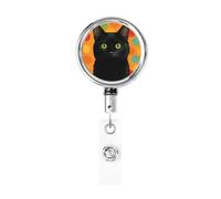 Enrouleur de badge rétractable en métal, joli chat noir avec yeux verts, porte-badge rotatif pour carte d'identité, porte-clés, pour infirmière, médecin, enseignant, bureau