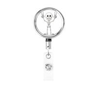 Enrouleur de badge rétractable en métal, joli squelette faisant la paix, porte-badge rotatif pour carte d'identité, porte-clés, pour infirmière, médecin, enseignant, bureau