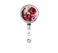 Enrouleur de badge rétractable en métal, lettres d'amour rouges, roses, texture tricotée, porte-badge rotatif pour carte d'identité, porte-clés pour infirmière, médecin, enseignant, bureau