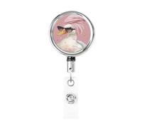 Enrouleur de badge rétractable en métal, mignon canard portant des lunettes de soleil noires, porte-badge rotatif pour carte d'identité, porte-clés, pour infirmière, médecin, enseignant, bureau