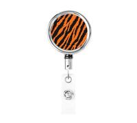 Enrouleur de badge rétractable en métal, motif à rayures de tigre, porte-badge rotatif à suspendre pour carte d'identité, porte-clés, pour infirmière, médecin, enseignant, bureau