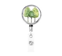 Enrouleur de badge rétractable en métal, motif arbres aquarelle Gree, simple et minimaliste, porte-badge rotatif pour carte d'identité, porte-clés pour infirmière, médecin, enseignant, bureau