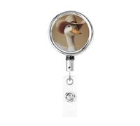 Enrouleur de badge rétractable en métal, motif canard blanc portant un chapeau de cow-boy, porte-badge rotatif à suspendre pour carte d'identité, porte-clé pour infirmière, médecin, enseignant, bureau