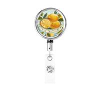 Enrouleur de badge rétractable en métal, motif citrons dans un bol du milieu du siècle, porte-badge rotatif à suspendre pour infirmière, médecin, enseignant, bureau