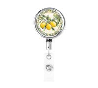 Enrouleur de badge rétractable en métal, motif citrons jaunes vintage, porte-badge rotatif à suspendre pour carte d'identité, porte-clés, pour infirmière, médecin, enseignant, bureau