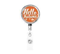 Enrouleur de badge rétractable en métal, motif citrouilles oranges « Hello Autumn on Orange », porte-badge rotatif à suspendre pour carte d'identité, porte-clés, infirmière, médecin, enseignant