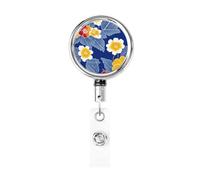 Enrouleur de badge rétractable en métal, motif floral japonais, porte-badge rotatif à suspendre pour carte d'identité, porte-clés, pour infirmière, médecin, enseignant, bureau