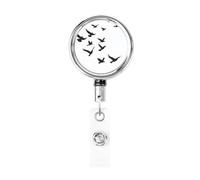 Enrouleur de badge rétractable en métal, motif oiseaux volant dans la silhouette, porte-badge rotatif pour carte d'identité, porte-clés, pour infirmière, médecin, enseignant, bureau