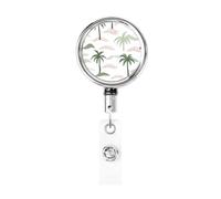 Enrouleur de badge rétractable en métal, motif palmiers et petites îles, porte-badge rotatif à suspendre pour infirmière, médecin, enseignant, bureau