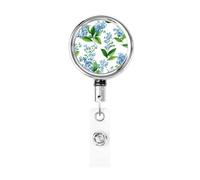Enrouleur de badge rétractable en métal, motif petite fleur bleue, porte-badge rotatif à suspendre pour carte d'identité, porte-clés, pour infirmière, médecin, enseignant, bureau