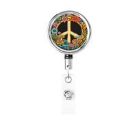 Enrouleur de badge rétractable en métal, motif signe de paix rétro, champignons, fleurs, porte-badge rotatif pour carte d'identité, porte-clés, pour infirmière, médecin, enseignant, bureau