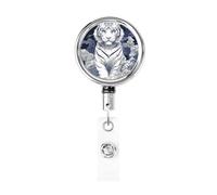 Enrouleur de badge rétractable en métal, motif tigre blanc sur nuages, porte-badge, porte-badge rotatif à suspendre pour infirmière, médecin, enseignant, bureau