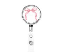 Enrouleur de badge rétractable en métal, nœud rose, simple porte-badge aquarelle, porte-badge rotatif à suspendre pour infirmière, médecin, enseignant, bureau