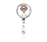 Enrouleur de badge rétractable en métal, oie portant un drapeau américain en forme de cœur, lunettes, porte-badge rotatif à suspendre pour carte d'identité, porte-clés, pour infirmière, médecin