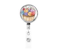 Enrouleur de badge rétractable en métal, panier aquarelle de fil coloré avec porte-badge floral rotatif pour carte d'identité, porte-clés pour infirmière, médecin, enseignant, bureau